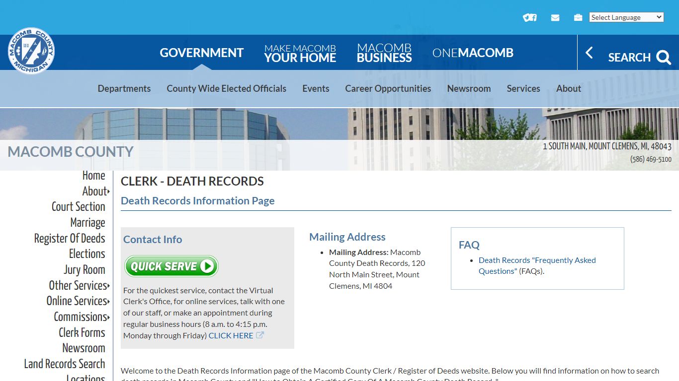 Clerk - Death Records | Macomb County