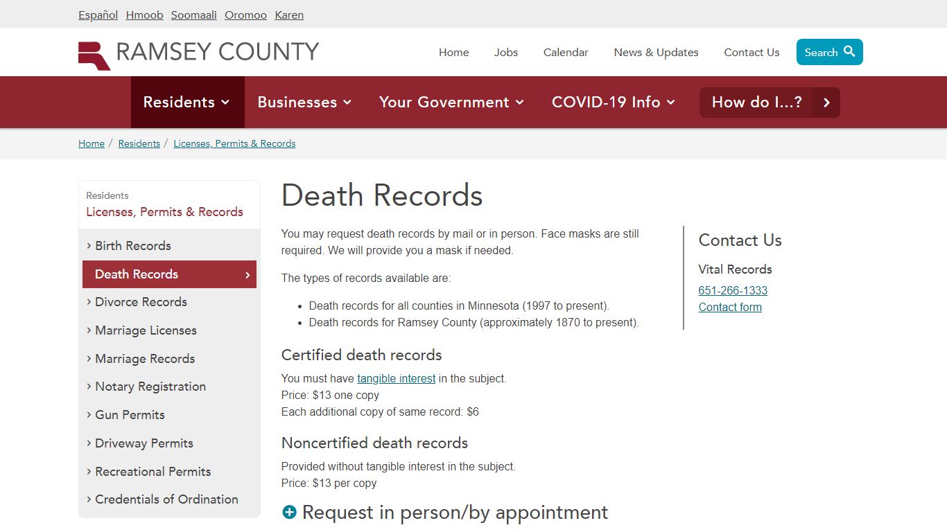 Death Records | Ramsey County
