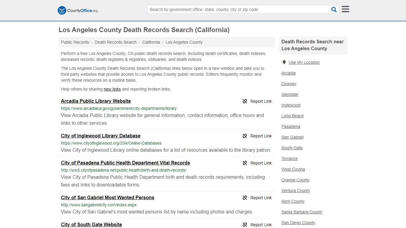 Los Angeles County Death Records Search (California) - County Office