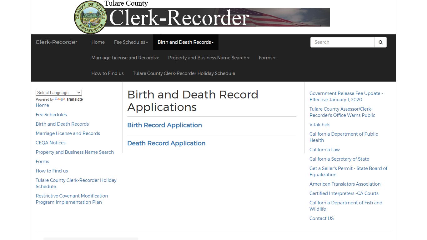 Death Records - Clerk-Recorder - Tulare County, California